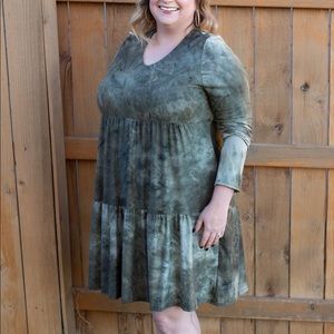 Olive green tie-dyed dress
